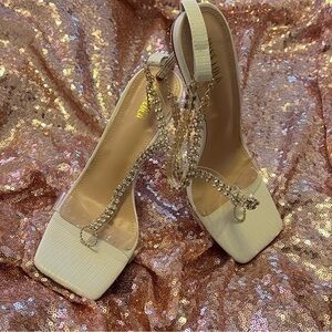 Miss Lola White Rhinestone Slingback Stiletto Heels 7.5 Y2K Glam & Bridal Vibes